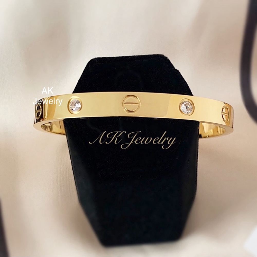 π18k LUXURY GOLD CZ DIAMOND STONE BRACELET Cuff Bangle Gold Plated - Picture 5 of 6